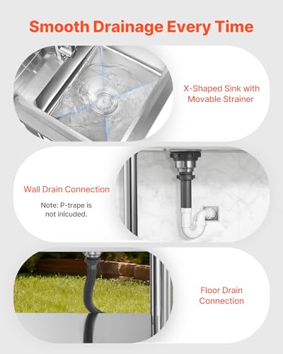 VEVOR Stainless Steel Utility Sink, Rolling Single Bowl Commercial Kitchen Sink with Drawer, Faucet and Hot & Cold Water Pipe, Utility Basin for Garage, Restaurant, Laundry, 47.2 x 19.7 x 37 in
