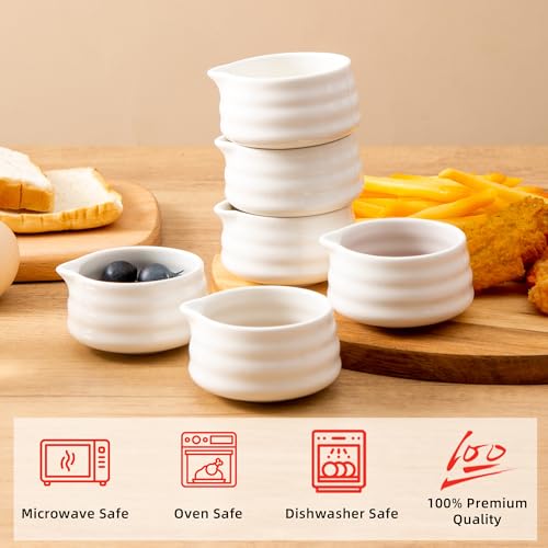 YumiPLUS 6pcs Ceramic Dipping Bowl with Spout, 3OZ Porcelain Mini Ramekins, Small Condiment Dish, Cute Pinch Bowl Set, Sauce Dish for Sushi/Ketchup/BBQ,Oven Safe