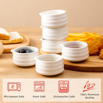 YumiPLUS 6pcs Ceramic Dipping Bowl with Spout, 3OZ Porcelain Mini Ramekins, Small Condiment Dish, Cute Pinch Bowl Set, Sauce Dish for Sushi/Ketchup/BBQ,Oven Safe