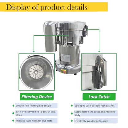 DINENOVATE Commercial Centrifugal Juicer Machine 750W, Stainless Steel Electric Fruit & Vegetable Juice Extractor with Automatic Pulp Separation (11-30 lb/min) for Restaurant & Bar