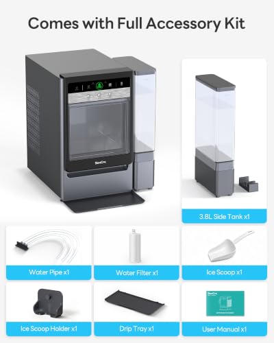 Nugget Ice Maker Countertop 60lbs/24H, 5-Min Ice Output, UV-C Purify