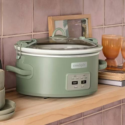 Crock-Pot Locking Lid 6qt Cook and Carry Programmable Slow Cooker Moonshine Green (Green)