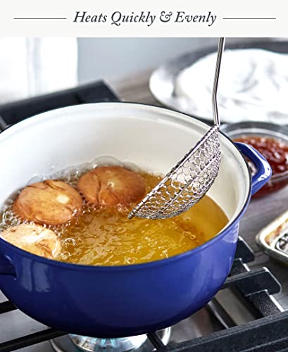Merten & Storck 7QT Round Dutch Oven Casserole Pot with Lid, European Crafted Enameled Iron Stockpot, Induction & All Cooktops, Braising, Stews, Roasting, Slow Cooking, Sourdough, Cobalt Blue