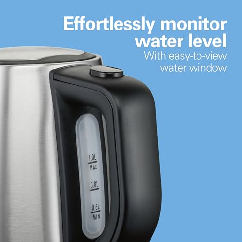 Hamilton Beach Electric Tea Kettle, Water Boiler & Heater, 1 L, Cordless, Auto-Shutoff & Boil-Dry Protection, Stainless Steel (40998)