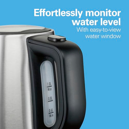 Hamilton Beach Electric Tea Kettle, Water Boiler & Heater, 1 L, Cordless, Auto-Shutoff & Boil-Dry Protection, Stainless Steel (40998)