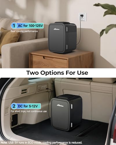 BEICHEN Mini Fridge, 4 Liter/6 Can Portable Refrigerator for Bedroom Office Dorm Car– Fast Cooling, Low Noise, 100-125V AC/5-12V USB Small Compact Refrigerator for Skincare, Food, Drinks(Black)