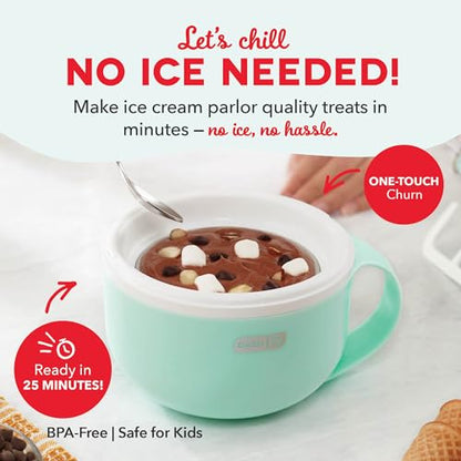Dash My Mug Ice Cream Maker - Makes Single Serving of Gelato, Frozen Yogurt, Sorbet & More - Easy to Clean & Use - Aqua, 1 Bowl