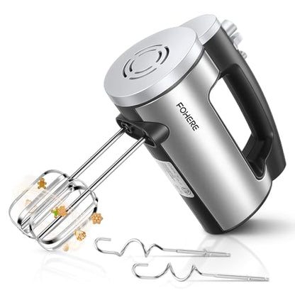 Hand Mixer Electric Handheld, 6 Speed & Turbo Electric Mixer, 300W Handheld Mixer with 2 Stainless Steel Whisk and 2 Dough Hook for Whipping, Mixing Cookies, Brownie, Cakes, Dough Batters, Silver
