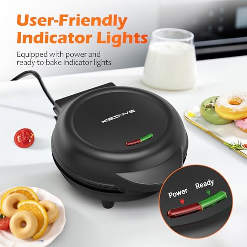 KEINVE Mini Donut Waffle Cake Maker, 7 Slots Home Baking Machine, Great for Breakfast, Snacks, Desserts and More
