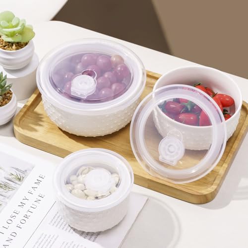 Mosuji 10 oz Set of 4 Oven-Safe Porcelain Ramekins with Lids, Large White Souffle and Creme Brulee Baking Dishes, Ramekin Bowls for Sauce and Dessert