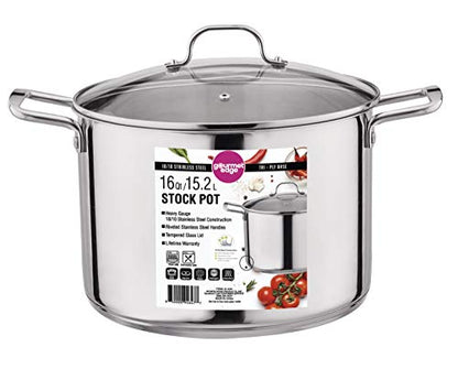 Gourmet Edge 16-Quart Stock Pot - Stainless Steel Soup Pots with Lid as Dishwasher and Oven Safe Cookware, Silver