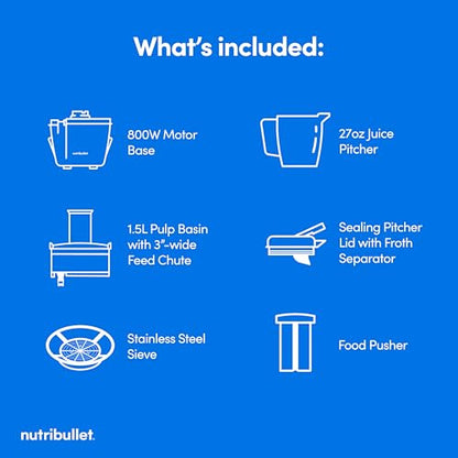 NutriBullet Juicer Pro Centrifugal Juicer Machine for Fruit, Vegetables, and Food Prep, 27 Ounces/1.5 Liters, 1000 Watts, Silver, NBJ50200