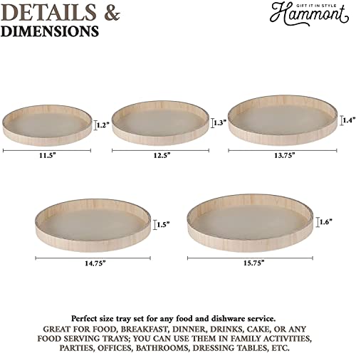 6 Sets of Hammont Wooden Nested Serving Trays - Five Piece Set of Round Shape Wood Trays (30 Trays Total) for Crafts | Circle Kitchen Nesting Trays for Serving Pastries, Snacks, Mini Bars, Chocolate