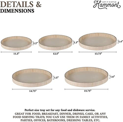 6 Sets of Hammont Wooden Nested Serving Trays - Five Piece Set of Round Shape Wood Trays (30 Trays Total) for Crafts | Circle Kitchen Nesting Trays for Serving Pastries, Snacks, Mini Bars, Chocolate