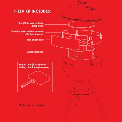 Pizzacraft PC7001 PizzaQue Deluxe Outdoor Pizza Oven Kettle Grill Conversion Kit, Silver, 18''/22.5''