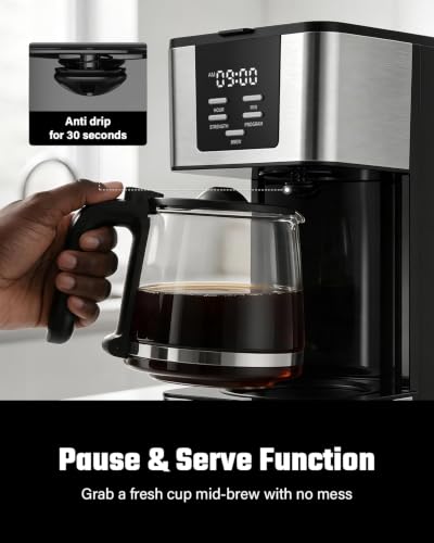 SHARDOR 12-Cup Programmable Coffee Maker, Regular & Bold, LED Display
