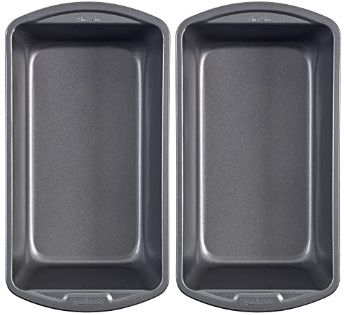 GoodCook Nonstick Loaf Pan 9 x 5-Inch Heavy-Duty Steel Bakeware with Easy-Clean Non-Stick Coating, Oven & Dishwasher Safe Pan for Meatloaf Breads Lasagnas Casseroles & More, Set of 2, Gray