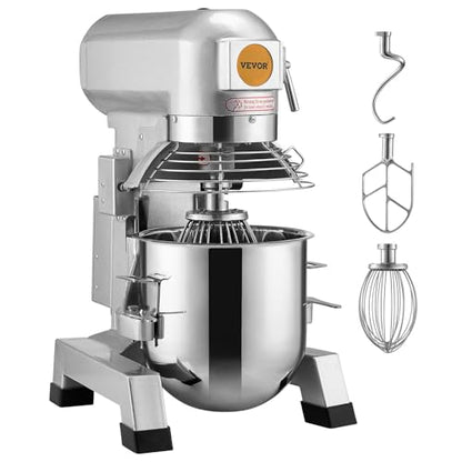 VEVOR Commercial Food Mixer, 15Qt Capacity with Timer, 500W Stainless Bowl Durable Electric Mixer for Commercial Use, 3 Speed Options 113/184/341 RPM, Includes Dough Hook & Whisk
