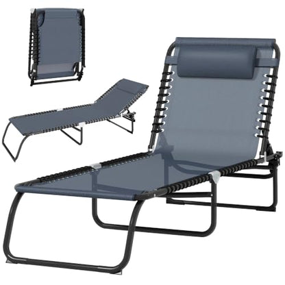 Outsunny Folding Chaise Lounge Chair Outdoor Mesh Seat Gray