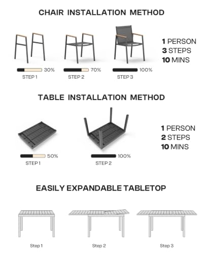 Vexwalx Aluminum Outdoor Dining Set for 6, 79" Expandable Table & Chairs