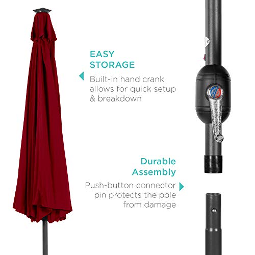 Best Choice Products 10ft Solar Polyester LED Lighted Patio Umbrella w/Tilt Adjustment and UV-Resistant Fabric - Red