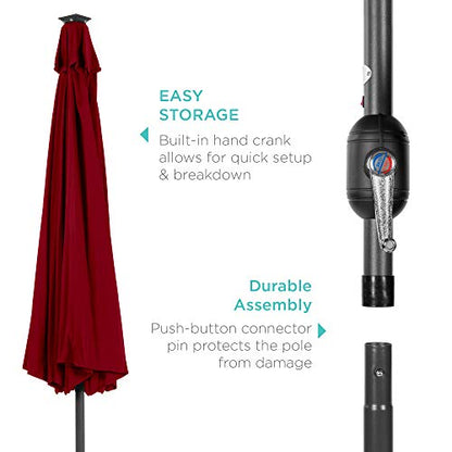 Best Choice Products 10ft Solar Polyester LED Lighted Patio Umbrella w/Tilt Adjustment and UV-Resistant Fabric - Red