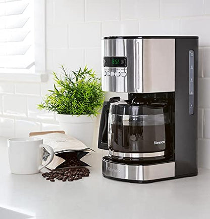 Koolatron Kenmore Drip Coffee Maker - 12 Cup Programmable Cafe Machine With Glass Pot, Regular & Bold Brew, Auto Shut Off Large Water Reservoir, Reusable Filter, Kitchen Appliances, Black