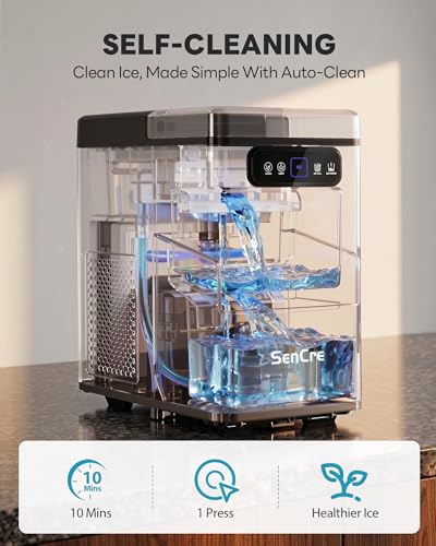 SenCre Nugget Ice Maker Countertop 40Lbs/24H Soft Chewable Ice Machine Pellet Crushed Ice Makers, One-Click Operation Auto Self-Cleaning Stainless Steel with Scoop for Home Kitchen Office, Silver