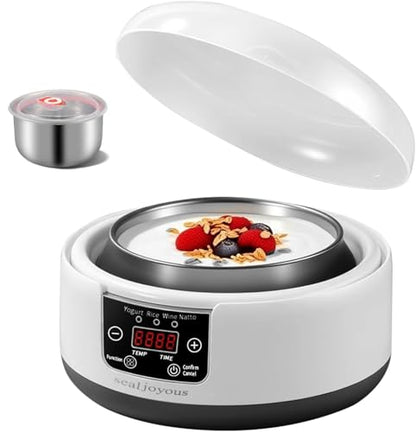 Genuine sealjoyous Yogurt Maker 1-36 hours multi-functional constant temperature yogurt machine,32-45 degrees adjustable, automatic digital LCD display 1.2 liters capacity (Standard no cup)