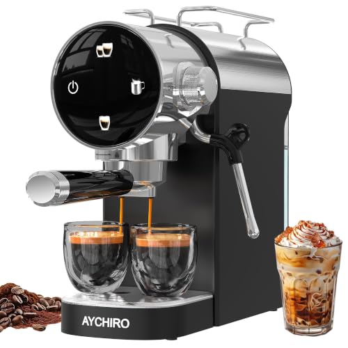 AYCHIRO 20 Bar Espresso Coffee Machine, Touchscreen Espresso Coffee Maker for Home, Cappuccino Maker with Removable Water Tank, Modern Black Design, Black