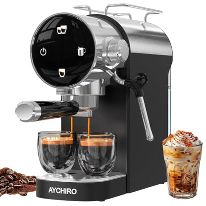 AYCHIRO 20 Bar Espresso Coffee Machine, Touchscreen Espresso Coffee Maker for Home, Cappuccino Maker with Removable Water Tank, Modern Black Design, Black