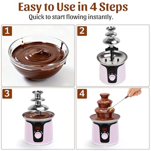 Chocolate Fountain Machine, 3-Tier Chocolate Fountain with 6 Forks, Portable Metal Chocolate Melt Machine for Party, Camping, Dessert Table, Birthday, Wedding