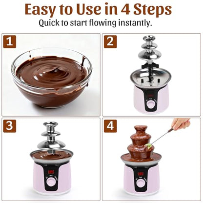 Chocolate Fountain Machine, 3-Tier Chocolate Fountain with 6 Forks, Portable Metal Chocolate Melt Machine for Party, Camping, Dessert Table, Birthday, Wedding