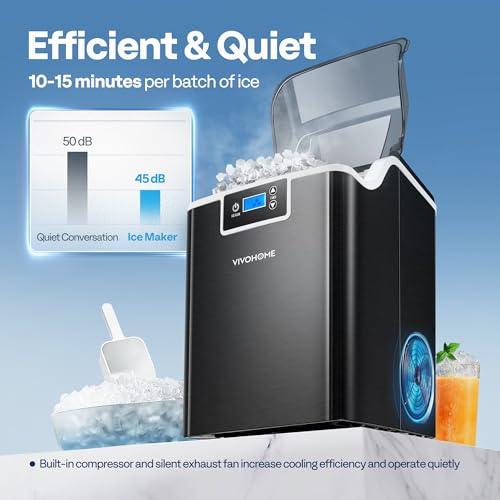 VIVOHOME Nugget Ice Maker Countertop, Portable Pebble Ice Maker Machine with 44lbs/Day, Soft Chewable Pellet Ice Machine with Self-Cleaning, Scoop, 10 Ice Bags, for Home Kitchen, Party, RV, Camping