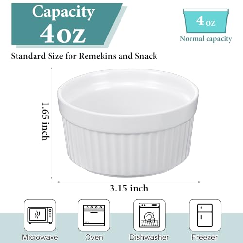 Xinnun 24 Pcs 4 oz Ramekins Creme Brulee Dishes Oven Safe Classic Porcelain Ramekins Set for Baking, Creme Brulee, Souffle, Appetizer, Custard, Pudding, Dipping Bowl, White