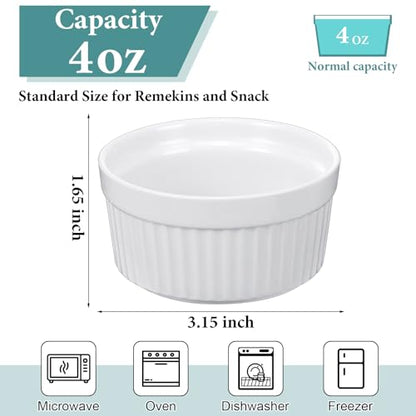 Xinnun 24 Pcs 4 oz Ramekins Creme Brulee Dishes Oven Safe Classic Porcelain Ramekins Set for Baking, Creme Brulee, Souffle, Appetizer, Custard, Pudding, Dipping Bowl, White