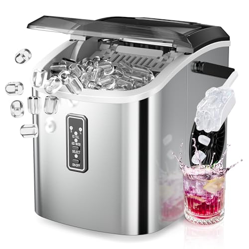 EUHOMY Ice Maker Countertop, 9 Cubes Ready in 6 Mins, 26lbs/24H, Self-Cleaning, Portable Ice Maker Machine with Carry Handle, Basket and Scoop, 2 Sizes of Bullet Ice for Home, Kitchen, Office