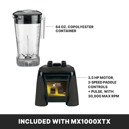 Waring Commercial MX1000XTX 3.5 HP Blender with Paddle Switches, Pulse Feature and a 64 oz. BPA Free Copolyester Container, 120V, 5-15 Phase Plug, Black