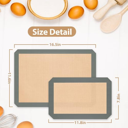 Silicone Baking Mat, Reusable Silicone Oven Baking Sheet, Heat Resistant Nonstick Food Safe Baking Mat for Cookie, Bread, Pastry (Pack of 3) (Gray)