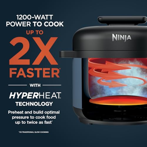 Ninja HyperHeat 9-in-1 Electric Pressure Cooker | 6.5 Qt Multi Cooker with Sear/Sauté, Slow Cooker, Rice Cooker, Sous Vide | 1200W | Fast Cooking, PFAS-Free Pot | Blue Macaron | PC201