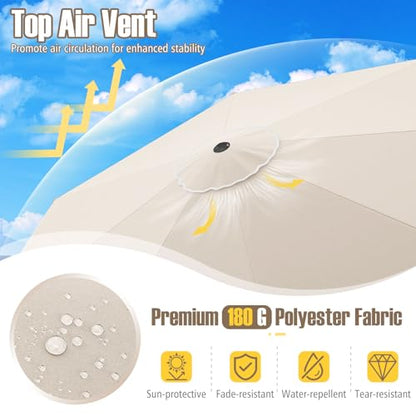 Tangkula 10 FT Patio Umbrella, 2-Tiers Scalloped Outdoor Table Market Umbrella with Tilt Adjustment, Crank, 8 Sturdy Ribs for Pool, Deck, Backyard (Beige)