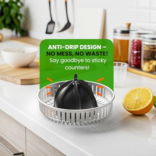 Eurolux Electric Citrus Juicer Stainless Steel | Premium Hands-Free One-Touch Orange Juice Squeezer for Oranges, Lemons, and Limes | Quiet Operation, Easy to Clean, Countertop Small Kitchen Appliance