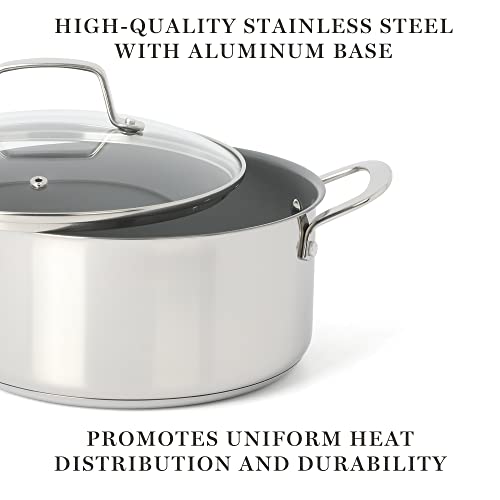 Martha Stewart Delaroux 10 Piece Stainless Steel Pots and Pans Kitchen Cookware Set w/PFAs Free Premium Nonstick Ceramic Interior