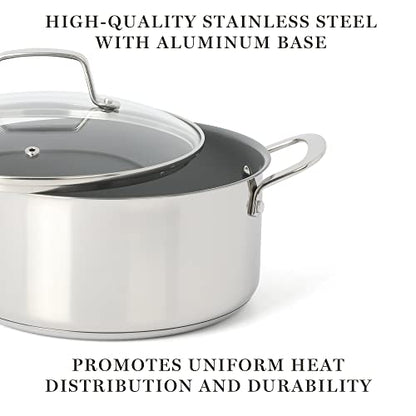 Martha Stewart Delaroux 10 Piece Stainless Steel Pots and Pans Kitchen Cookware Set w/PFAs Free Premium Nonstick Ceramic Interior