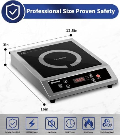 Stainless Steel Induction Cooktop, Professional-Grade Portable Burner 1800W