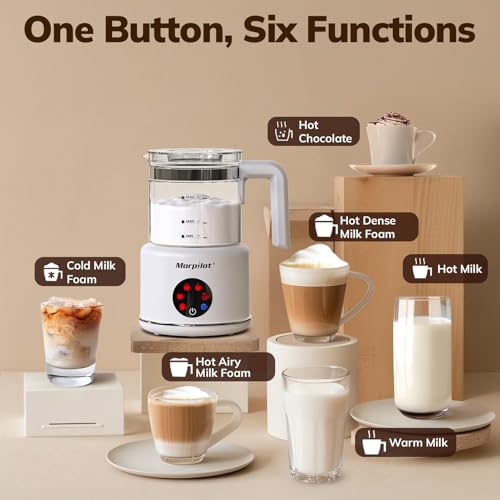 Large Electric Milk Frother and Steamer, 16.9oz/500ml Milk Steamer and Frother for Latte or Hot Chocolate, Dishwasher Safe, BPA Free, 6 Functions, Enjoy Perfect Milk Froth in 2 Min (White-Glass)