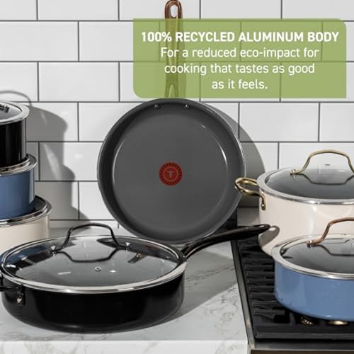 T-fal Preserve Ceramic, Non stick Cookware Set 13-Piece, Oven & Broiler Safe up to 350°F, Includes Stockpot, Saucepans, Frying Pans, Protectors, Pots and Pans, Beige