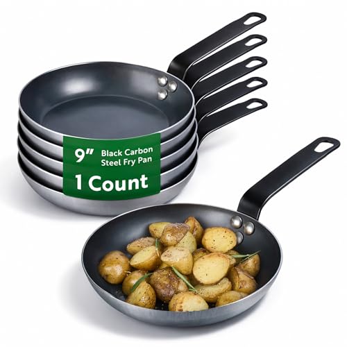 Restaurantware-Met Lux 9 Inch Fry Pan, 1 Lightweight Frying Pan - Induction-Ready, Triple-Riveted, Black Carbon Steel Cooking Skillet, Durable, For Searing, Sauteing, And Browning Food