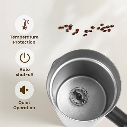 Milk Frother, 4-in-1 Milk Frother and Steamer, 10.6oz Electric Milk Steamer, Automatic Cold and Hot Foam Maker for Lattes, Cappuccinos, Ceramic Lining Interior (Polished)