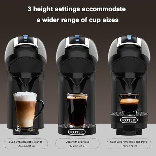 KOTLIE EM-308B Espresso Machine, Single Serve Coffee Maker Compatible with Multiple Capsule Types, Ground Coffee, and ESE Pods. 3 Temperatures, 7 Water Volume Levels, and a 1L Water Tank（Gray）